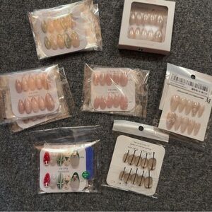 Lot of 9 Handmade Press-on Nail Tips Sets Almond Shape Med Length Med Nail Size